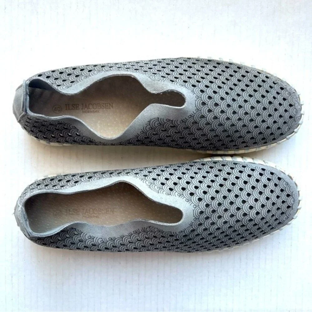 Ilse Jacobsen Gray Tulip Scalloped Slip On Shoes White Sole EU‎ 40 US 9.5 - 10
